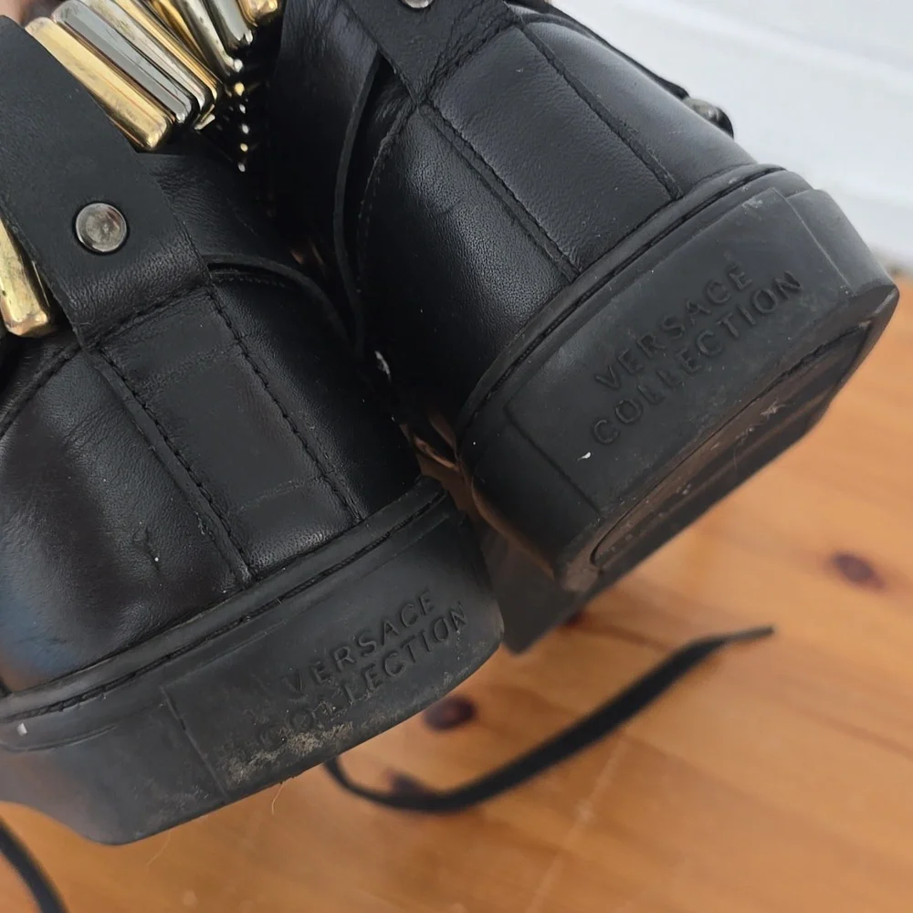 Versace Collection Black Leather Medallion High Top Sneakers Size 41 - Picture 8 of 13